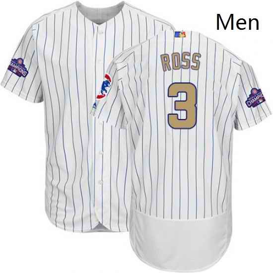 Mens Majestic Chicago Cubs 3 David Ross White 2017 Gold Program Flexbase Authentic Collection MLB Jersey